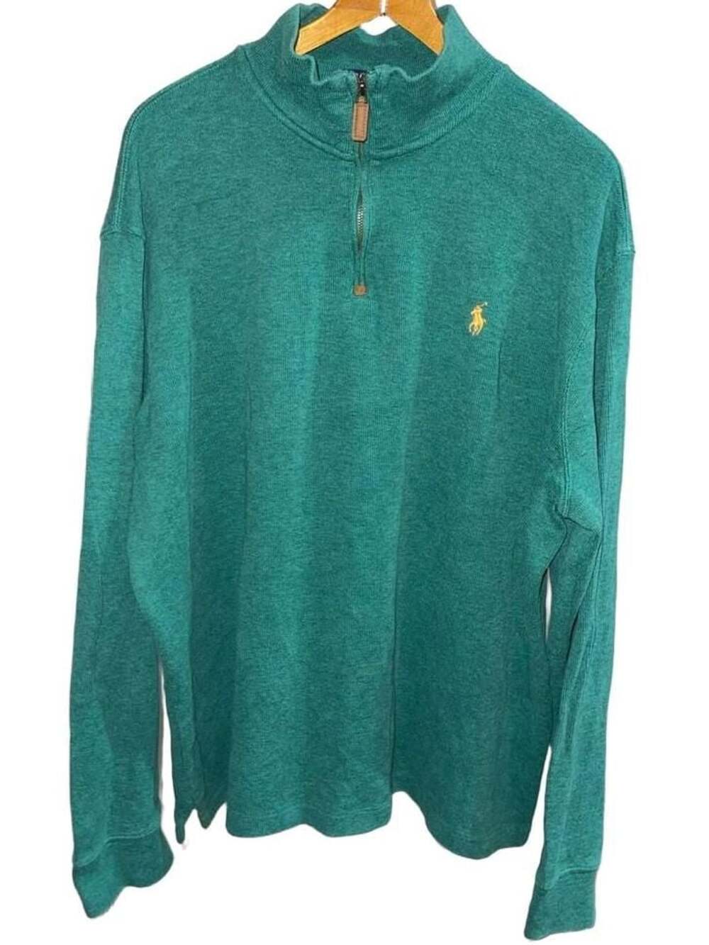 Polo Ralph Lauren Men's Green Sweater Long Sleeve Pullover Quarter Zip Size XL